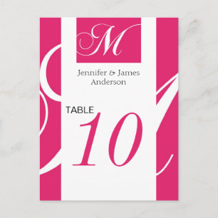 Wedding Table Number Cards Pink Monogram M