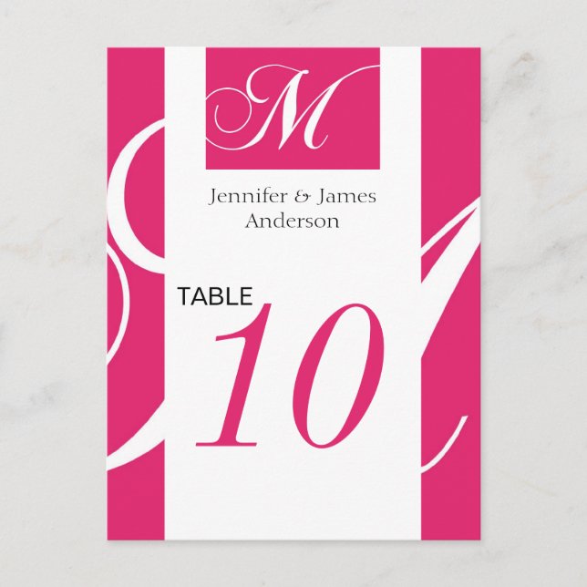 Wedding Table Number Cards Pink Monogram M (Front)