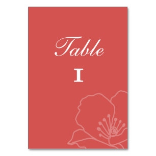 Wedding Table Number Cards Red and Pink Poppies