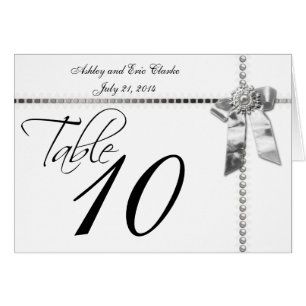 Wedding Table Number Cards Silver Bow Ribbon