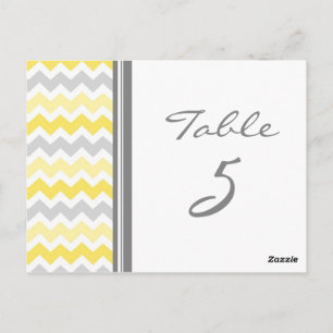 Wedding Table Number Cards Yellow Grey Chevron