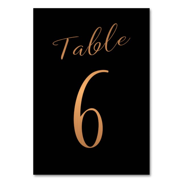 Wedding table number copper glitter black (Front)