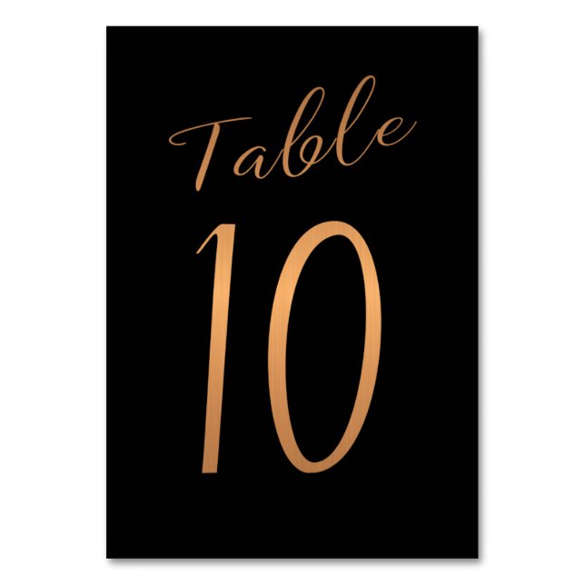 Wedding table number copper glitter black (Front)