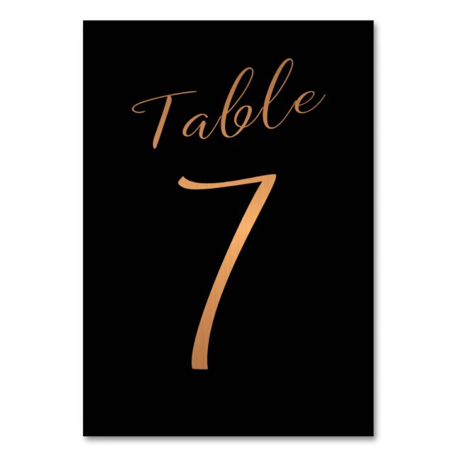 Wedding table number copper glitter black (Front)