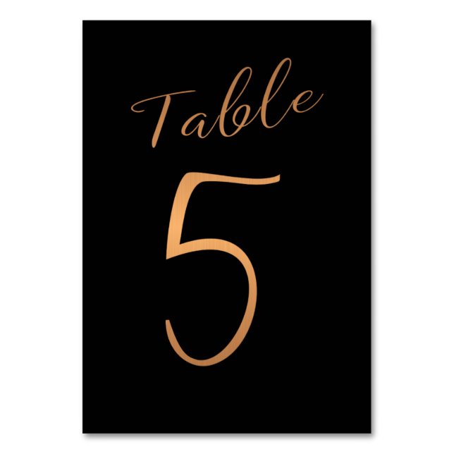 Wedding table number copper glitter black elegant (Front)