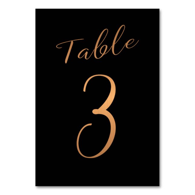 Wedding table number copper glitter black elegant (Front)