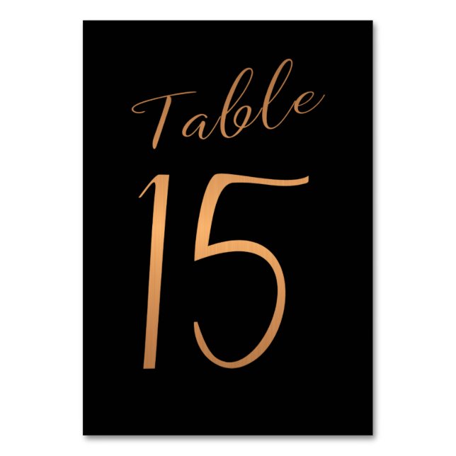 Wedding table number copper gold glitter black (Front)
