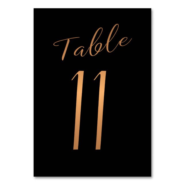 Wedding table number copper gold glitter black (Front)