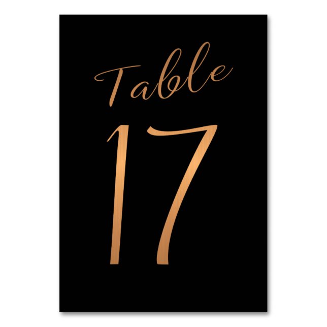 Wedding table number copper gold glitter black (Front)