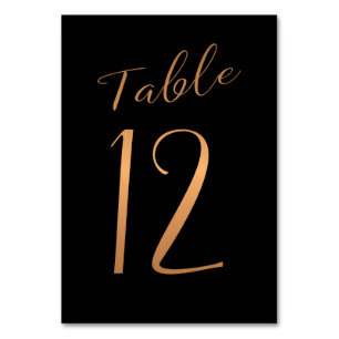 Wedding table number copper gold glitter black