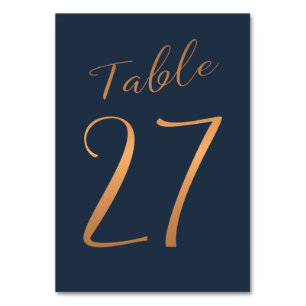 Wedding table number copper rose gold glitter navy