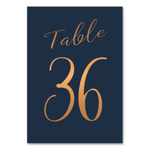 Wedding table number copper rose gold glitter navy