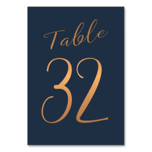 Wedding table number copper rose gold glitter navy
