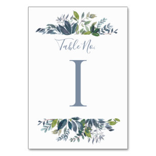 Wedding Table Number Dusty Blue Greenery 1