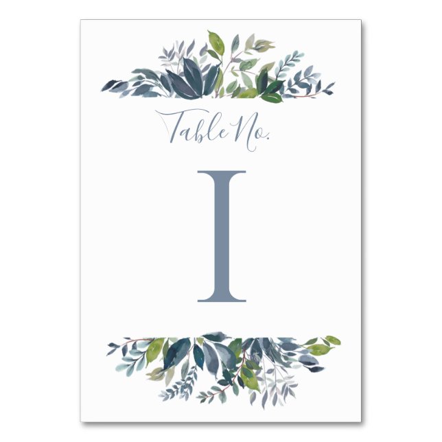 Wedding Table Number | Dusty Blue Greenery 1 (Front)