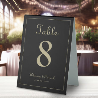 Wedding Table Number Elegant Black & Gold Dinner