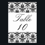 Wedding Table Number Elegant Black White Damask<br><div class="desc">Custom Wedding Reception Table Numbers with an elegant black and white damask pattern as a top and bottom border, and a script font text on both sides. Note, each number for the table card number must be changed and added to your buying cart. The pattern has pretty leaf floral design...</div>