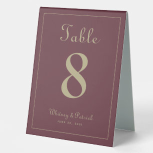 Wedding Table Number Elegant Burgundy Gold Dinner