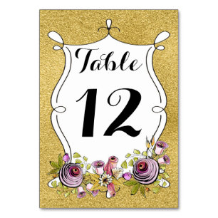 Wedding Table Number, FAUX Gold Foil, Flowers Number
