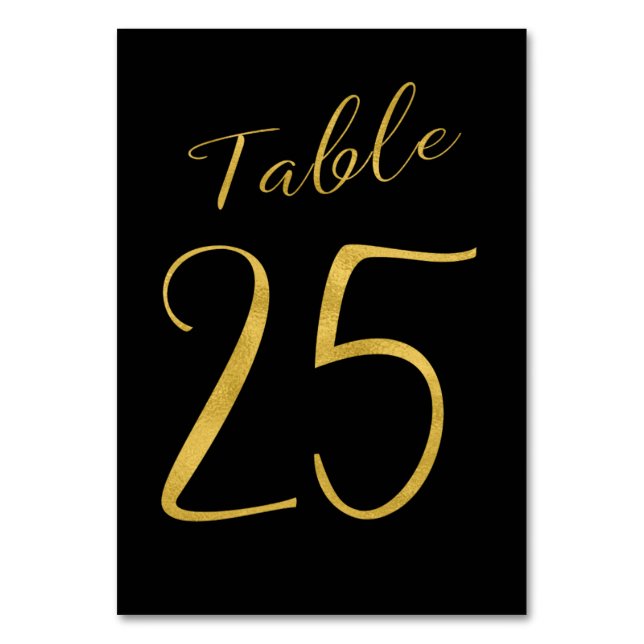 Wedding table number gold glitter black elegant (Front)