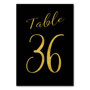 Wedding table number gold glitter black elegant