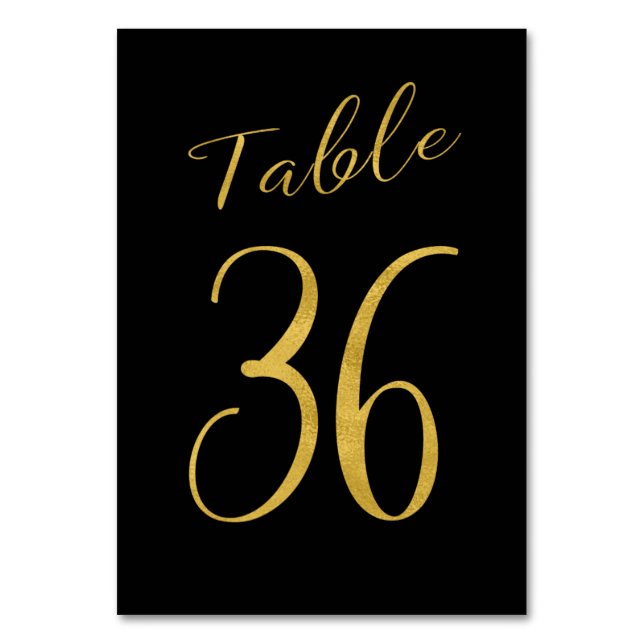 Wedding table number gold glitter black elegant (Front)