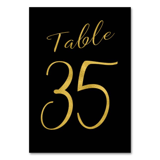 Wedding table number gold glitter black elegant (Front)