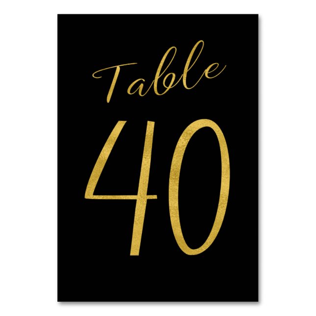 Wedding table number gold glitter black elegant (Front)