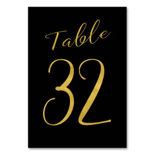 Wedding table number gold glitter black elegant