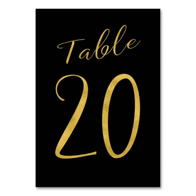 Wedding table number gold glitter black elegant (Front)