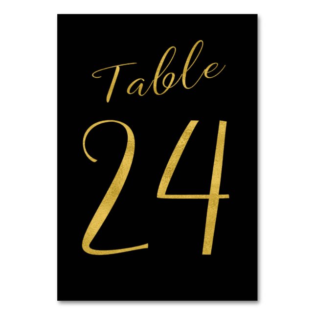 Wedding table number gold glitter black elegant (Front)