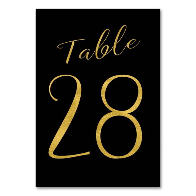 Wedding table number gold glitter black elegant (Front)