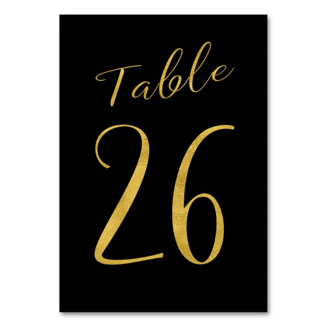 Wedding table number gold glitter black elegant (Front)