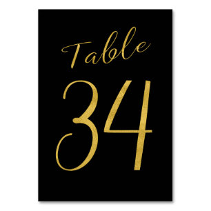 Wedding table number gold glitter black elegant