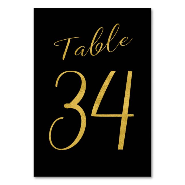 Wedding table number gold glitter black elegant (Front)