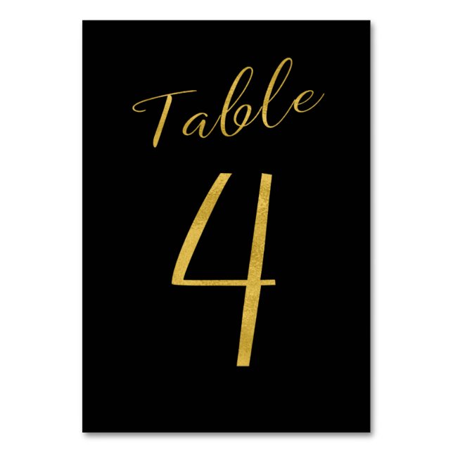 Wedding table number gold glitter black elegant (Front)