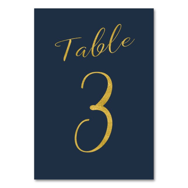 Wedding table number gold glitter navy elegant (Front)