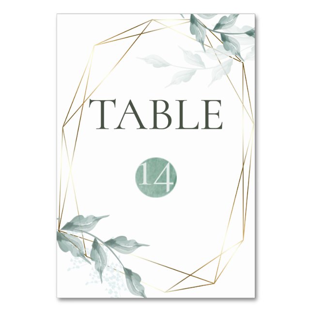 Wedding Table Number | Greyed Jade Green Botanical (Front)