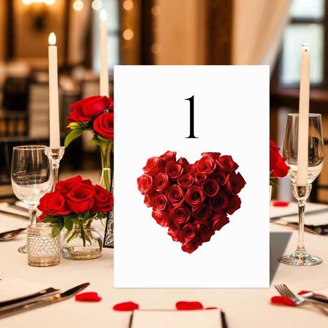 Wedding Table Number-Heart Shaped Red Roses- Table Number (Wedding Table Number-Heart Shaped Red Roses- Table Number)