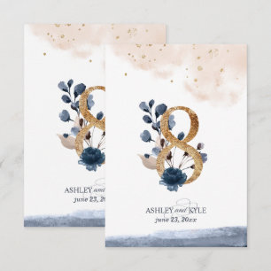 Wedding table number in navy, blush, and gold