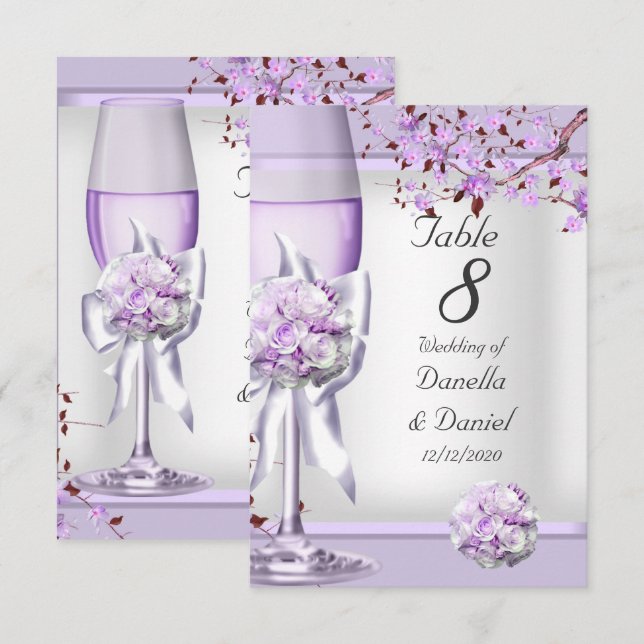 Wedding Table Number Lavender Purple Lilac 4 (Front/Back)
