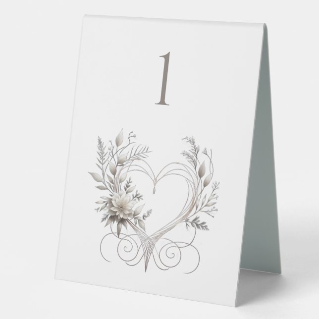 Wedding Table Number-Modern Flowers with a Heart (Front)