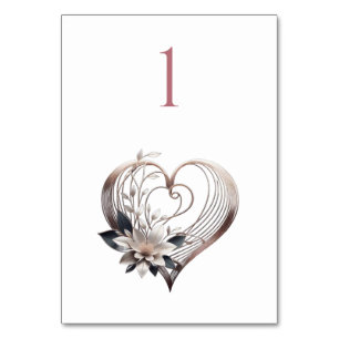 Wedding Table Number-Modern Pink Heart with Flower Number