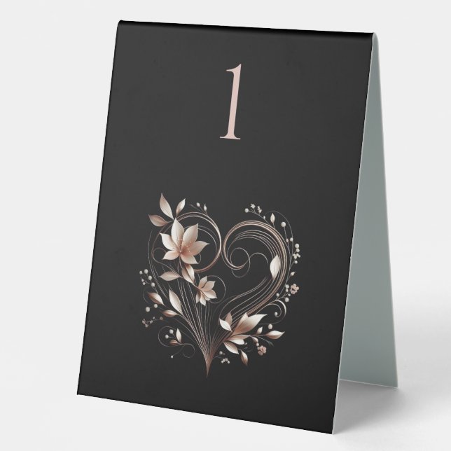 Wedding Table Number-Modern Rose Gold Flowers  (Front)