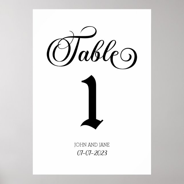 Wedding Table Number Poster (Front)