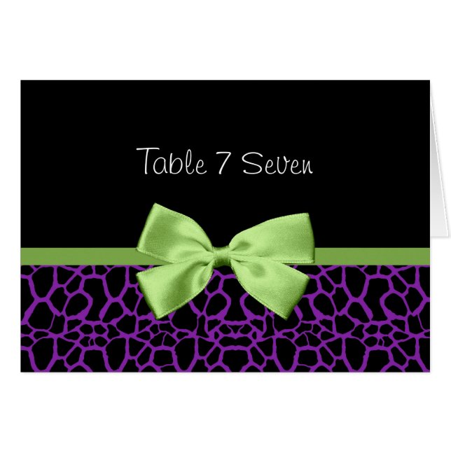 Wedding Table Number Purple And Black Giraffe (Front Horizontal)