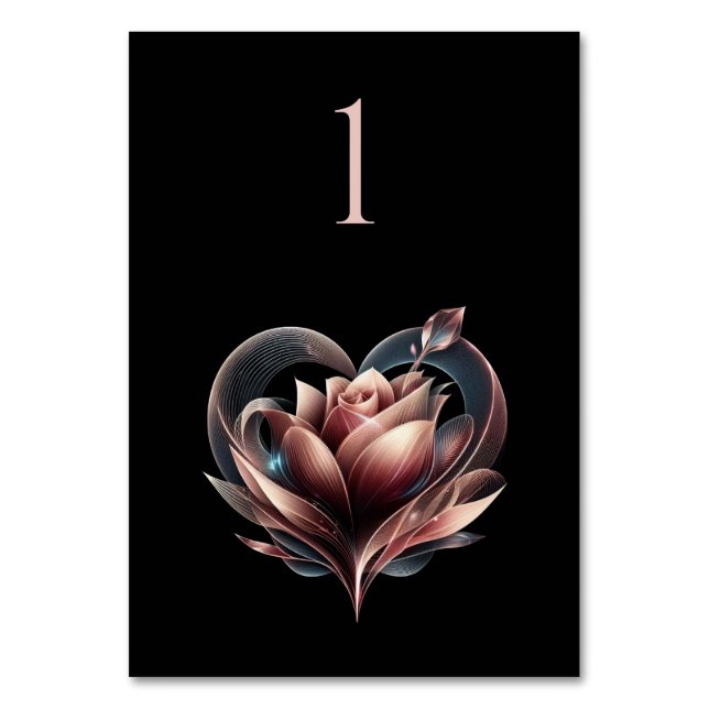Wedding Table Number-Rose with Heart- Number (Front)