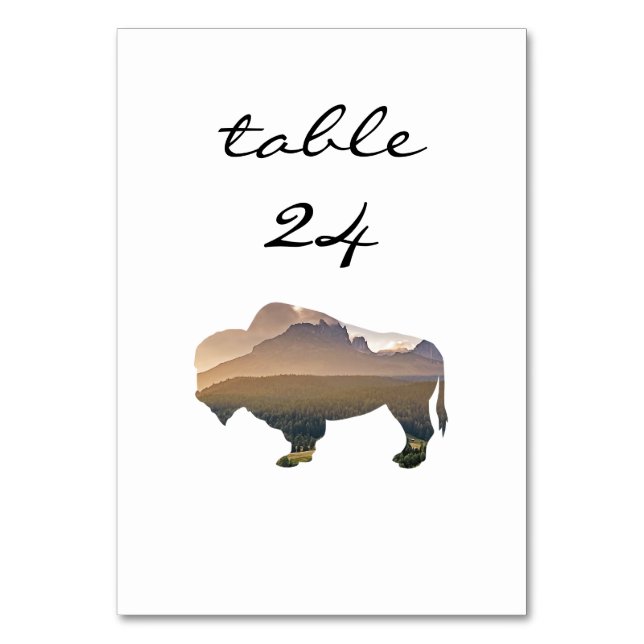 Wedding Table Number Rustic Western Bison (Front)