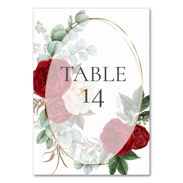 Wedding Table Number | Scarlet Red Peony Flowers (Front)