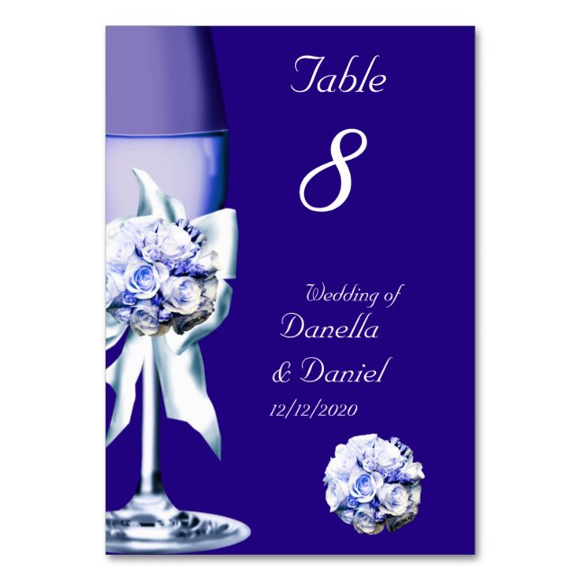 Wedding Table Number Silver Blue Navy 2 (Front)